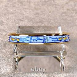 Hermes Bangle Bracelet Blue Enamel Sailing Boat Ship & Sun Gold Rim 65 withBox