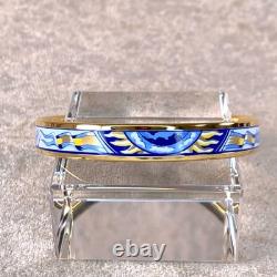 Hermes Bangle Bracelet Blue Enamel Sailing Boat Ship & Sun Gold Rim 65 withBox