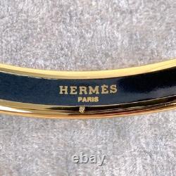 Hermes Bangle Bracelet Blue Enamel Sailing Boat Ship & Sun Gold Rim 65 withBox