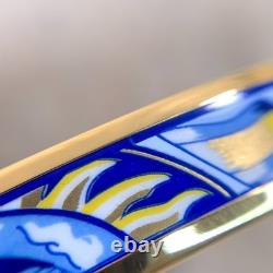 Hermes Bangle Bracelet Blue Enamel Sailing Boat Ship & Sun Gold Rim 65 withBox