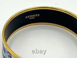 Hermes Bangle Bracelet Blue Enamel Sailing Boat Ship & Sun Gold Rim withBox