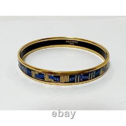 Hermes Bangle Bracelet Enamel Cloisonné Blue Gold Ladies