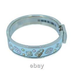 Hermes Bangle Bracelet Enamel Metal Multicolor Light Blue Silver