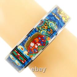 Hermes Bangle Bracelet GM Enamel Cloisonne Blue Multicolor Size 21cm With Box