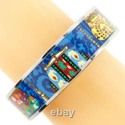 Hermes Bangle Bracelet GM Enamel Cloisonne Blue Multicolor Size 21cm With Box