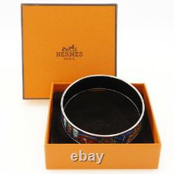 Hermes Bangle Bracelet GM Enamel Cloisonne Blue Multicolor Size 21cm With Box