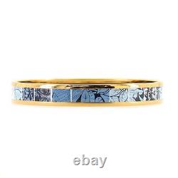 Hermes Bangle Bracelet Printed Enamel Narrow Blue, Gold