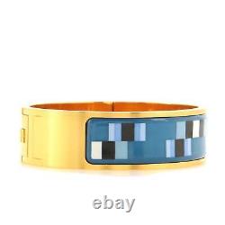 Hermes Bangle Bracelet Printed Enamel Wide Blue, Gold
