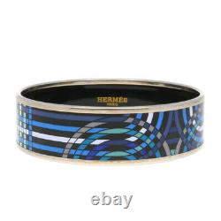 Hermes Bangle Cloisonne Enamel Bracelet Emile GM Metal Blue Black Silver