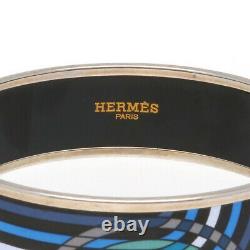Hermes Bangle Cloisonne Enamel Bracelet Emile GM Metal Blue Black Silver
