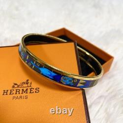 Hermes Bangle Enamel Cloisonne Animal Blue Design Vintage From Japan