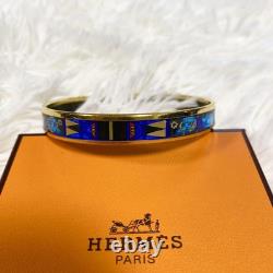 Hermes Bangle Enamel Cloisonne Animal Blue Design Vintage From Japan