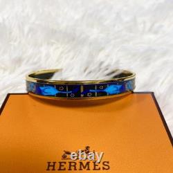 Hermes Bangle Enamel Cloisonne Animal Blue Design Vintage From Japan