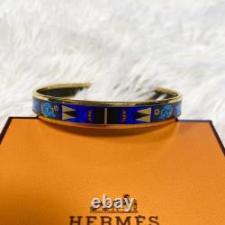 Hermes Bangle Enamel Cloisonne Animal Blue Design Vintage From Japan