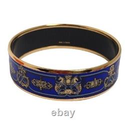 Hermes Bangle Enamel Gold Plated Bracelet Unisex Blue with Box