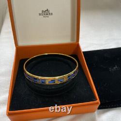 Hermes Bangle Enamel PM Cloisonne Gold Blue Bracelet Gold 19.5cm 7.7 Unused