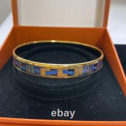 Hermes Bangle Enamel PM Cloisonne Gold Blue Bracelet Gold 19.5cm 7.7 Unused