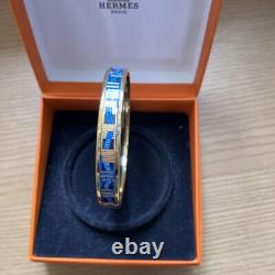 Hermes Bangle Enamel PM Cloisonne Gold Blue Bracelet Gold 19.5cm 7.7 Unused