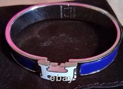 Hermes Blue Enamel H Bracelet ST0134 Click Clasp 8 Oval (No Box Or Insert)