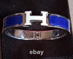 Hermes Blue Enamel H Bracelet ST0134 Click Clasp 8 Oval (No Box Or Insert)