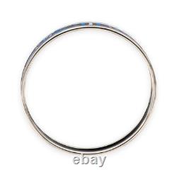 Hermès Blue Enamel Palladium Plated Bangle Narrow Bracelet Large Size
