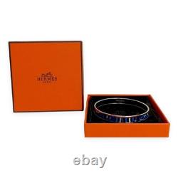 Hermès Blue Enamel Palladium Plated Bangle Narrow Bracelet Large Size
