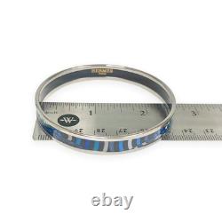 Hermès Blue Enamel Palladium Plated Bangle Narrow Bracelet Large Size
