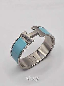 Hermès Blue Enamel Palladium-Plated Clic Clac H bracelet PM Platinum