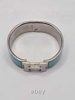 Hermès Blue Enamel Palladium-Plated Clic Clac H bracelet PM Platinum