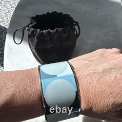Hermes Blue Geometric Enamel Wide Bangle Bracelet