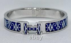 Hermes Blue & White Enamel Palladium HH Lift H Clic Bracelet GM 19cm Birkin