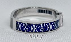 Hermes Blue & White Enamel Palladium HH Lift H Clic Bracelet GM 19cm Birkin