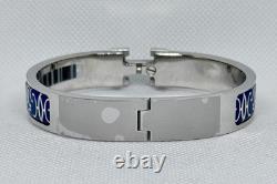 Hermes Blue & White Enamel Palladium HH Lift H Clic Bracelet GM 19cm Birkin