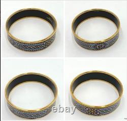 Hermes Bracelet Bangle Gold & Blue Enamel with Mosaic Tile Design Dia. 2.8 in