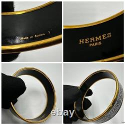 Hermes Bracelet Bangle Gold & Blue Enamel with Mosaic Tile Design Dia. 2.8 in