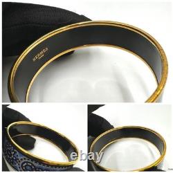 Hermes Bracelet Bangle Gold & Blue Enamel with Mosaic Tile Design Dia. 2.8 in