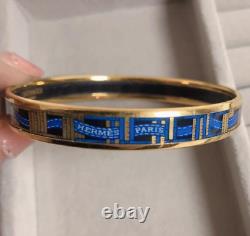 Hermes Bracelet Bangle PM Enamel Cloisonne Gold Blue Inside Dimension 7.7