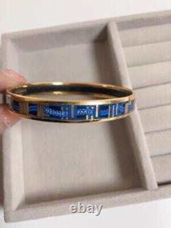 Hermes Bracelet Bangle PM Enamel Cloisonne Gold Blue Inside Dimension 7.7