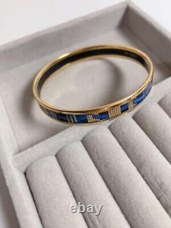 Hermes Bracelet Bangle PM Enamel Cloisonne Gold Blue Inside Dimension 7.7