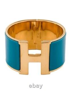 Hermes Bracelet Clic Clac H GM Extra Wide Blue Enamel Rose Gold $1100