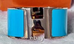 Hermes Bracelet Clic Clac H GM Extra Wide Blue Enamel Rose Gold $1100