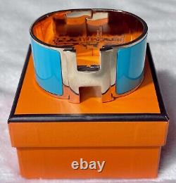 Hermes Bracelet Clic Clac H GM Extra Wide Blue Enamel Rose Gold $1100