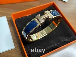 Hermes Bracelet Clic H Bangle Dark Navy Enamel Rose Gold Plated PM