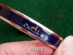 Hermes Bracelet Dark Blue Enamel Caleche Silvertone Narrow Bangle Bracelet