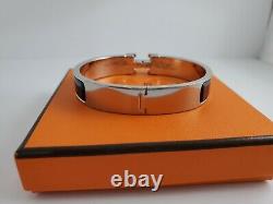 Hermes CLIC H Bangle, Dark Blue Enamel And Palladium Hardware, Pm