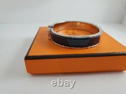 Hermes CLIC H Bangle, Dark Blue Enamel And Palladium Hardware, Pm