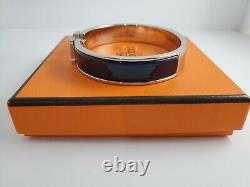 Hermes CLIC H Bangle, Dark Blue Enamel And Palladium Hardware, Pm