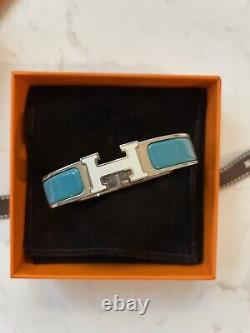 Hermes CLIC H Bracelet Duck Blue (bleu Canard) White Pm