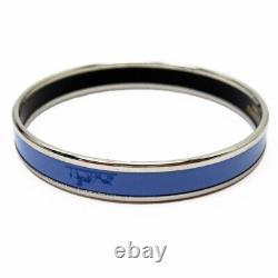 Hermes Caleche Bangle Bracelet Email PM Silver Blue Enamel Horse