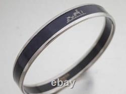 Hermes Caleche Bangle Bracelet Email PM Silver Navy blue Enamel Horse with box
